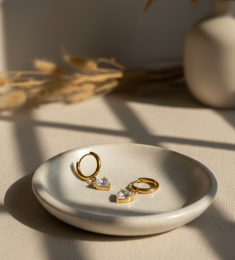 Golden Heart Drop Earrings