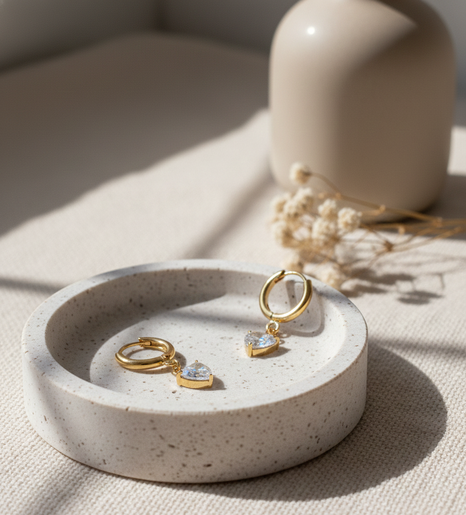 Golden Heart Drop Earrings