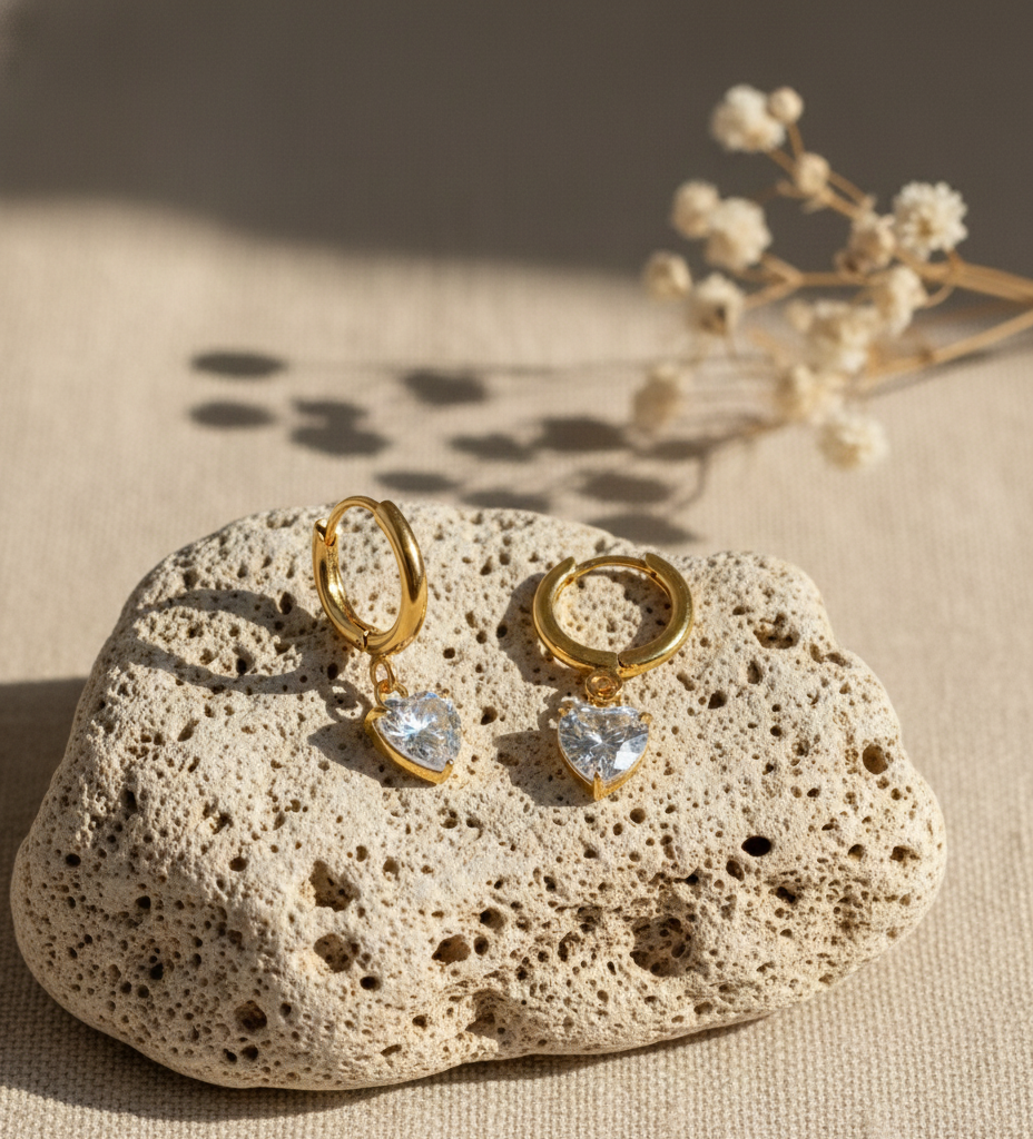Golden Heart Drop Earrings