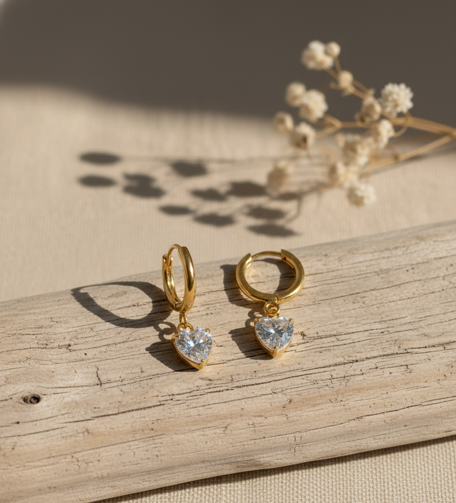 Golden Heart Drop Earrings