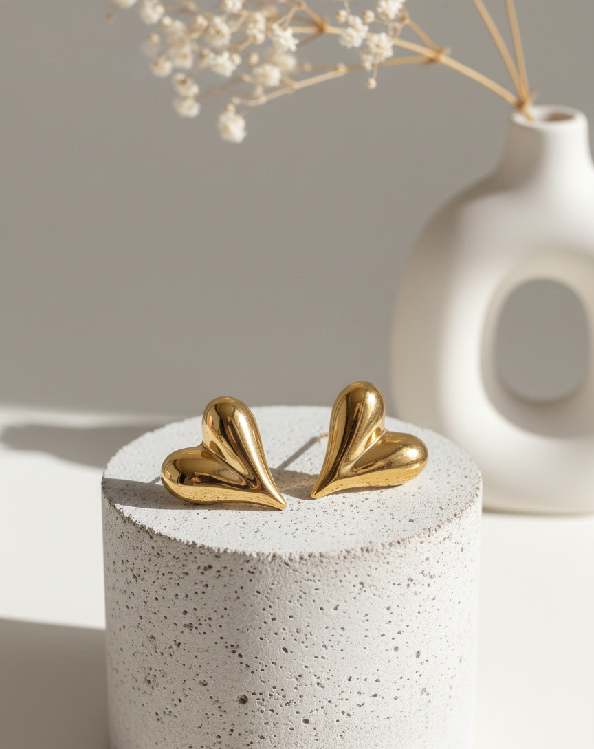 Golden Heart Glow Stud Earrings