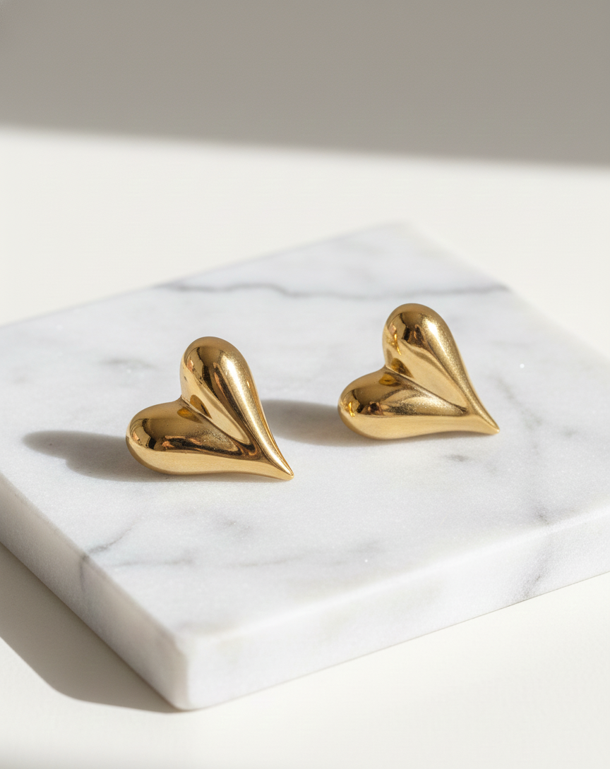 Golden Heart Glow Stud Earrings