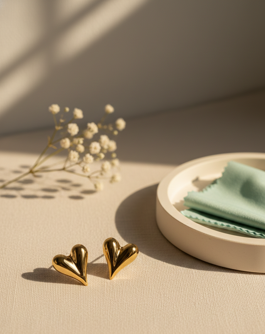 Golden Heart Glow Stud Earrings