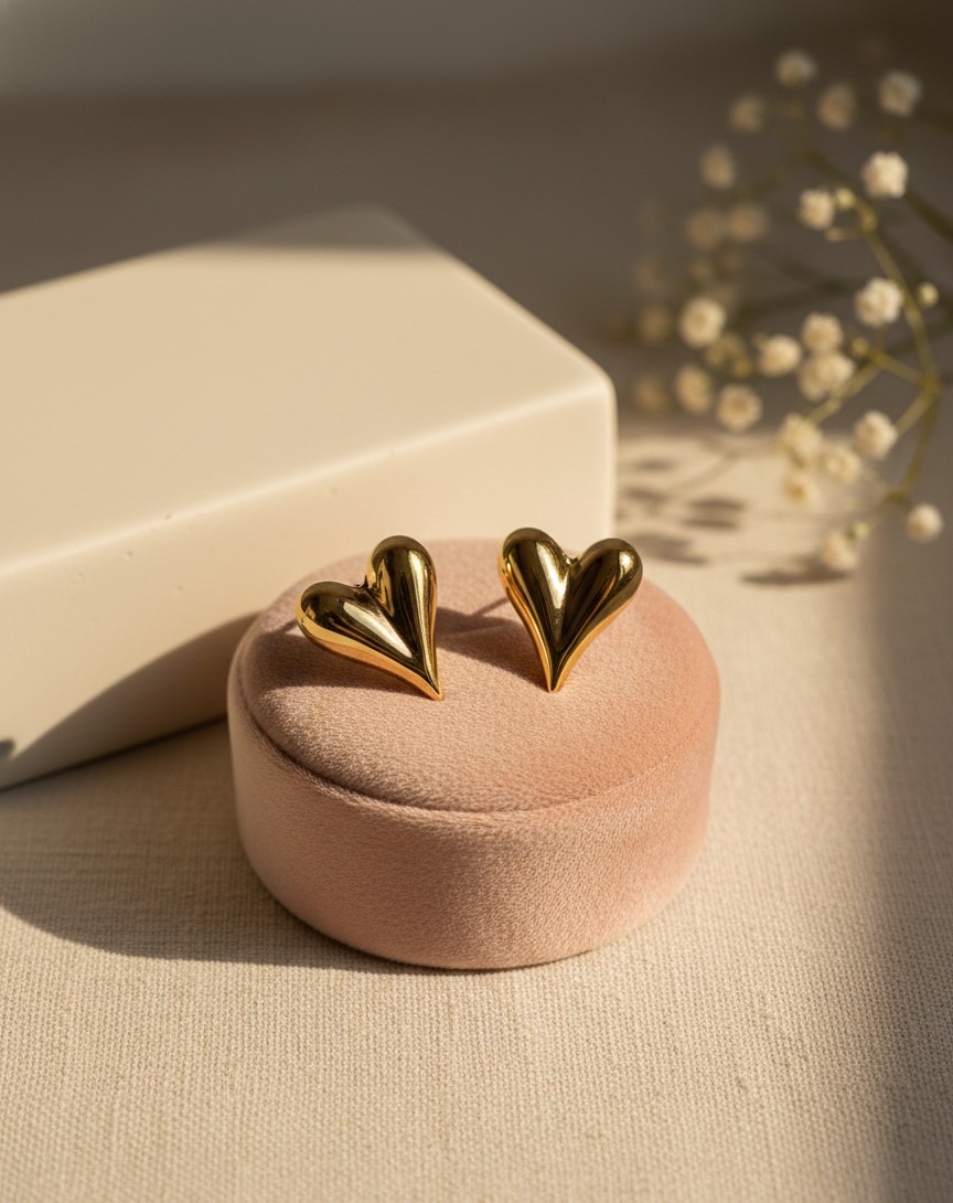 Golden Heart Glow Stud Earrings