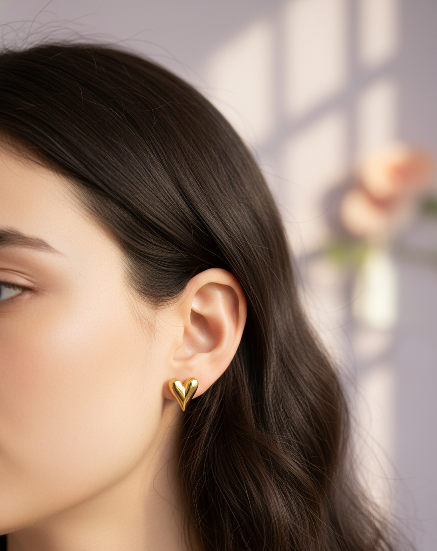 Golden Heart Glow Stud Earrings
